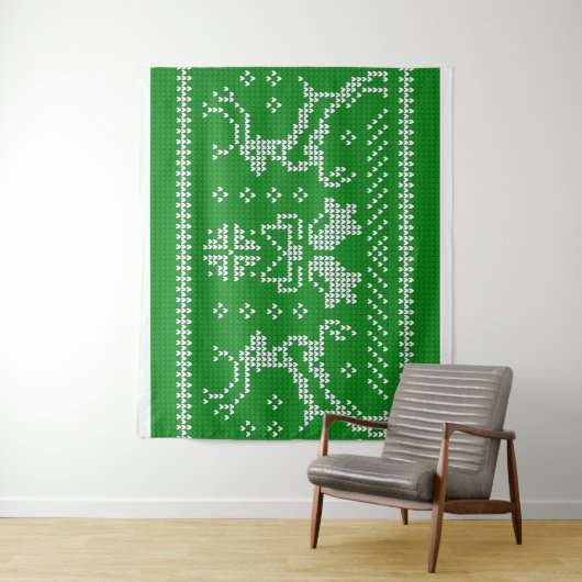 Ugly sweater jingle bells Christmas deers green  Wandteppich (Beispiel)