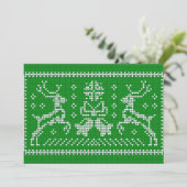 Ugly Sweater Jingle Glocken Weihnachtsdehirsche gr Einladung (Stehend Vorderseite)