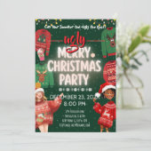 Ugly Sweater Merry Christmas Party Invitation Einladung (Stehend Vorderseite)