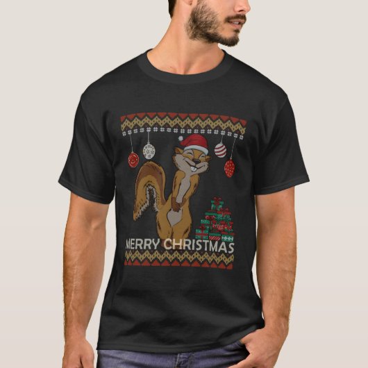 Ugly Sweater Merry Eichhörnchen Funny Idea für Chr T-Shirt (Vorderseite)