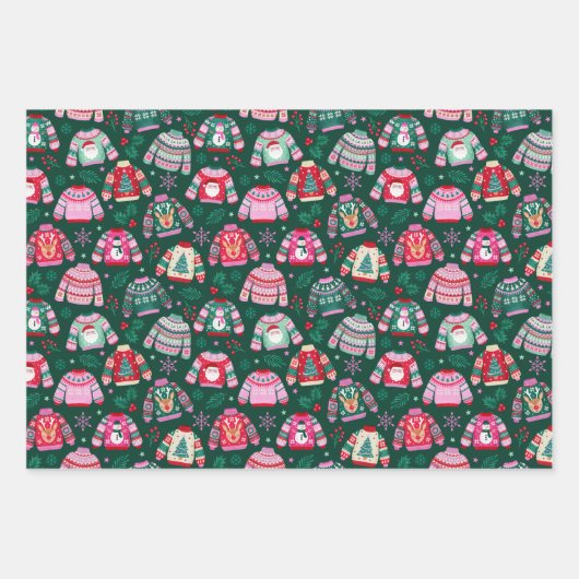 Ugly Sweater Minze und Dark Green Christmas Geschenkpapier Set (Vorderseite 3)