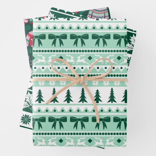 Ugly Sweater Minze und Dark Green Christmas Geschenkpapier Set (Beispiel)