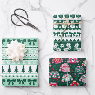 Ugly Sweater Minze und Dark Green Christmas Geschenkpapier Set