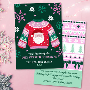 Ugly Sweater mit Santa & Snowflakes Feiertagskarte