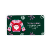 Ugly Sweater mit Santa und Schneeflocken Adressaufkleber (Vorne)