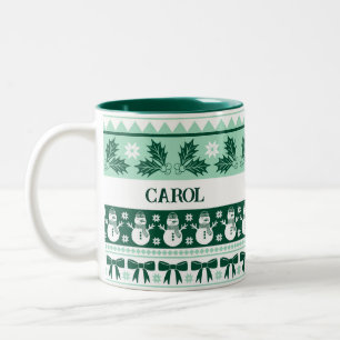 Ugly Sweater mit Snowman Minze Green Zweifarbige Tasse
