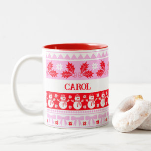 Ugly Sweater mit Snowman Pink und Rot Zweifarbige Tasse