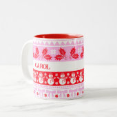 Ugly Sweater mit Snowman Pink und Rot Zweifarbige Tasse (Vorderseite Links)