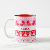 Ugly Sweater mit Snowman Pink und Rot Zweifarbige Tasse (Links)