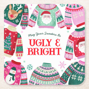 Ugly Sweater mit Weihnachten, Rentier Weihnachten Rechteckiger Pappuntersetzer
