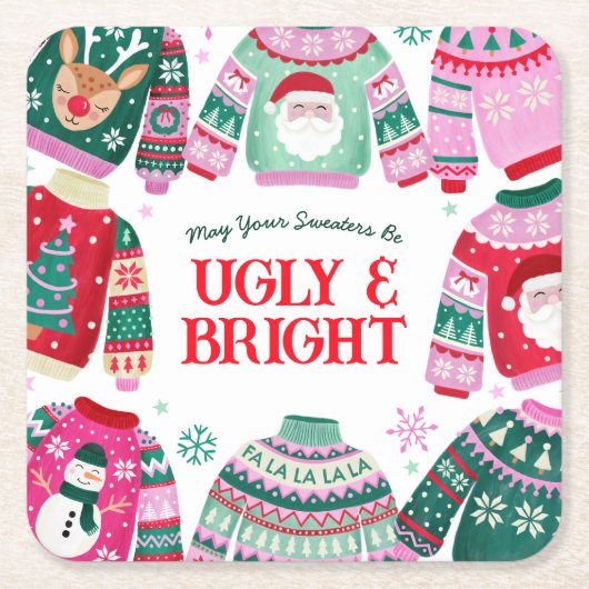 Ugly Sweater mit Weihnachten, Rentier Weihnachten Rechteckiger Pappuntersetzer (Vorderseite)