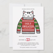 Ugly Sweater Modern Cat Zeichne Weihnachts-Party Einladung (Vorderseite)