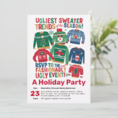 Ugly Sweater Modern Maximalist Weihnachts-Party Einladung (Stehend Vorderseite)