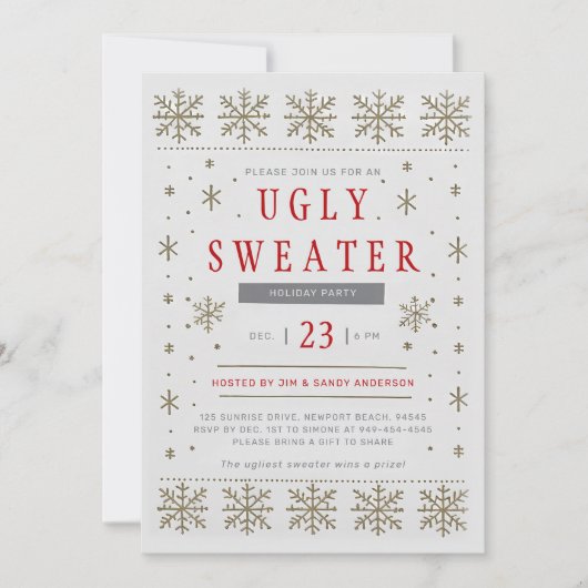 Ugly Sweater Modern Scandi Muster Weihnachts-Party Einladung (Vorderseite)