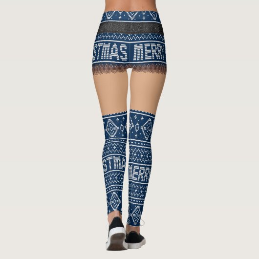 Ugly Sweater Navy Blue Kurz Skirt | Mittelhaut Leggings (Rückseite)