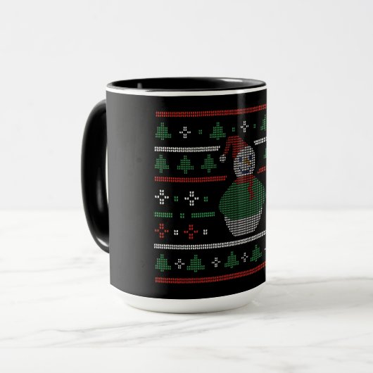 Ugly Sweater - Niedlicher Snowman Weihnachts-Jumpe Tasse (Vorderseite Links)
