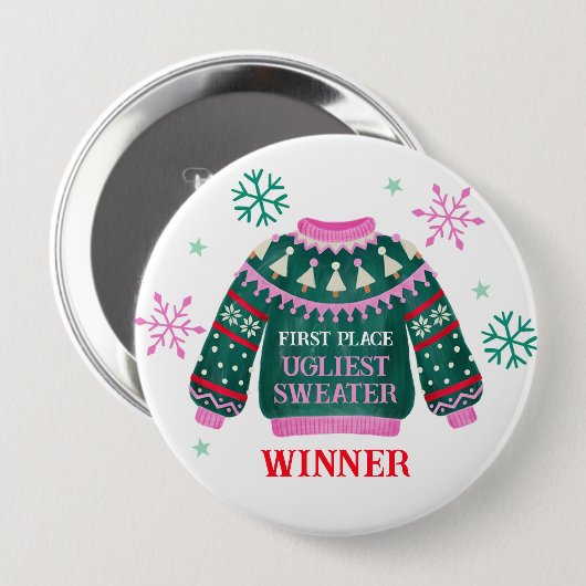 Ugly Sweater Party 1. Platz Gewinner Button (Vorne & Hinten)