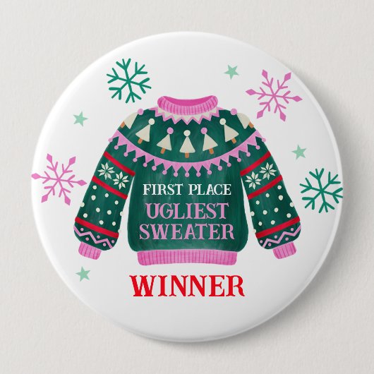 Ugly Sweater Party 1. Platz Gewinner Button (Vorderseite)