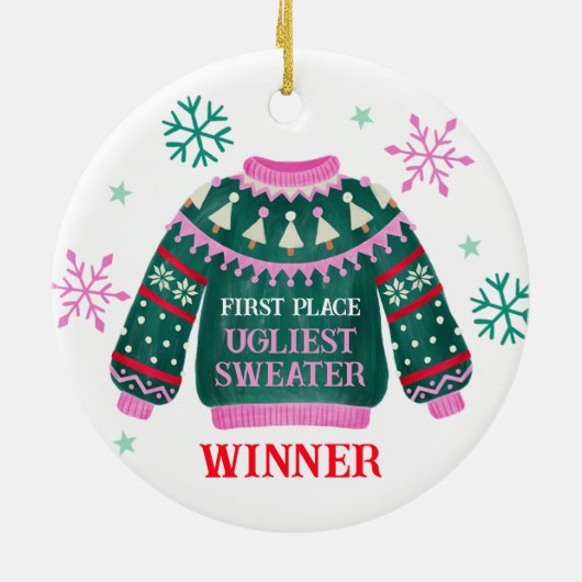 Ugly Sweater Party 1. Platz Gewinner Keramik Ornament (Hinten)