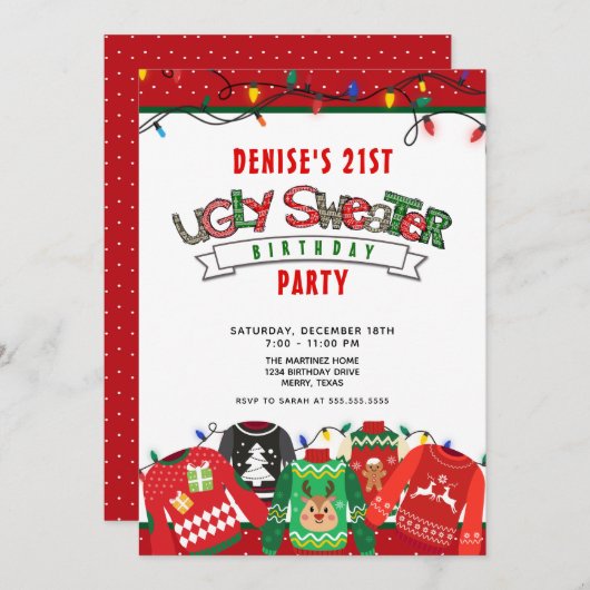 Ugly Sweater Party 21. Geburtstag Einladung (Vorne/Hinten)