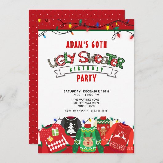 Ugly Sweater Party 60. Geburtstag Einladung (Vorne/Hinten)