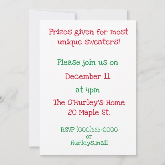 Ugly Sweater Party Einladung (Rückseite)