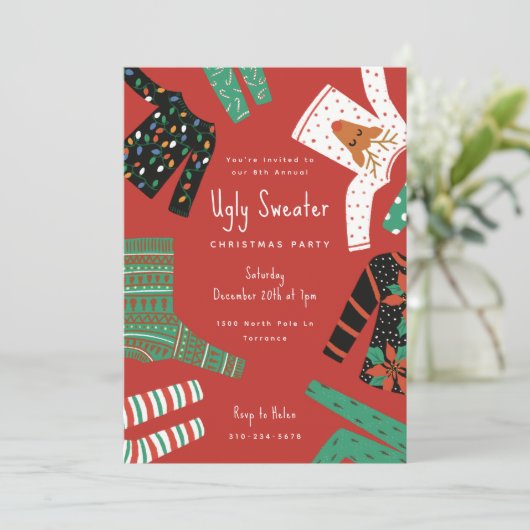 Ugly Sweater Party Einladung (Stehend Vorderseite)