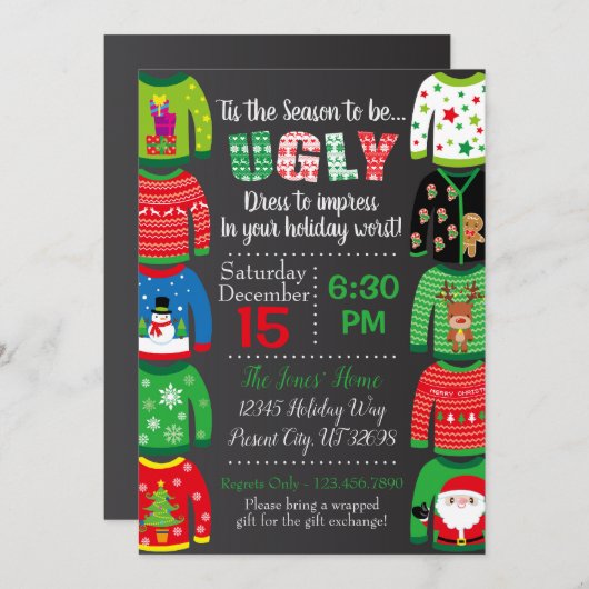 Ugly Sweater Party Einladung - Weihnachts-Party (Vorne/Hinten)