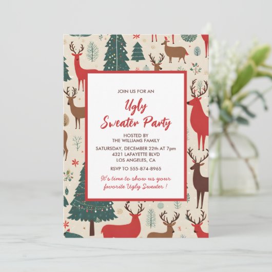 Ugly Sweater Party Einladung Whimsical Deh (Stehend Vorderseite)