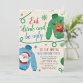 Ugly Sweater Party essen trinken und sind hässlich Einladung (Stehend Vorderseite)
