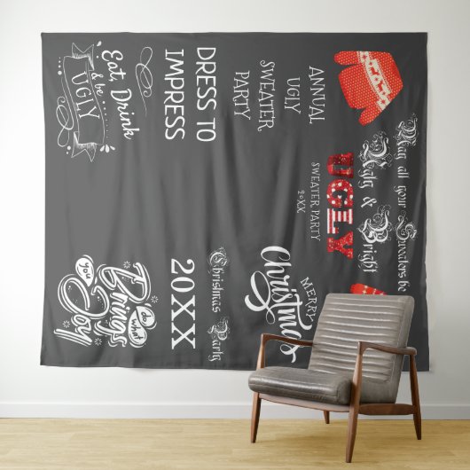 Ugly Sweater Party Foto Shoot Background Wandteppich (Beispiel (Horizontal))