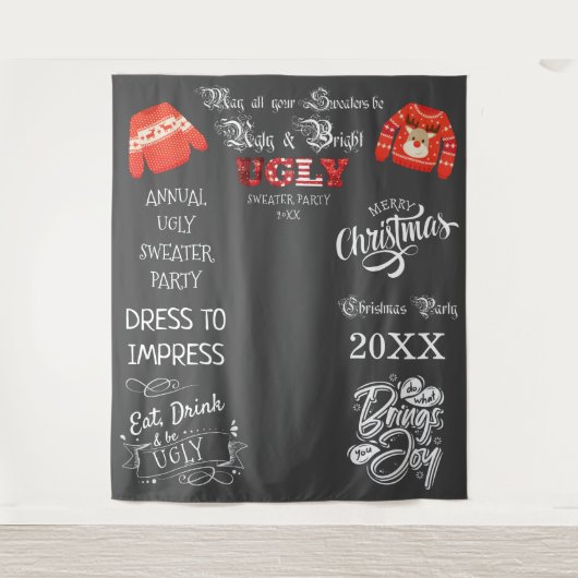 Ugly Sweater Party Foto Shoot Background Wandteppich (Vorderseite)