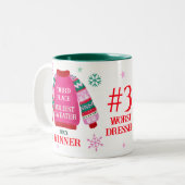 Ugly Sweater Party Gewinner des 3. Preises Zweifarbige Tasse (Vorderseite Links)