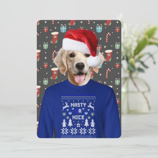 Ugly Sweater Party Golden Retriever Einladung (Stehend Vorderseite)