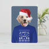 Ugly Sweater Party Golden Retriever Einladung (Stehend Vorderseite)