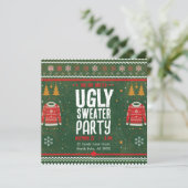 Ugly Sweater Party – Green Gold Holiday Fun Einladung (Stehend Vorderseite)