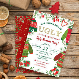 Ugly Sweater Party Greenery Roter Weihnachtsfeiert Einladung