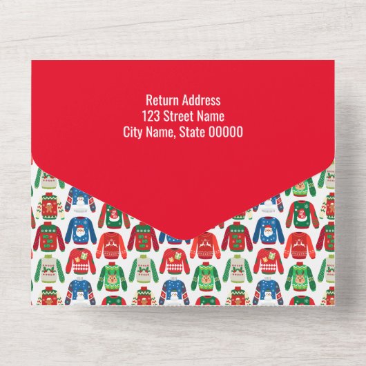 Ugly Sweater Party in einer Einladung (Rückseite)