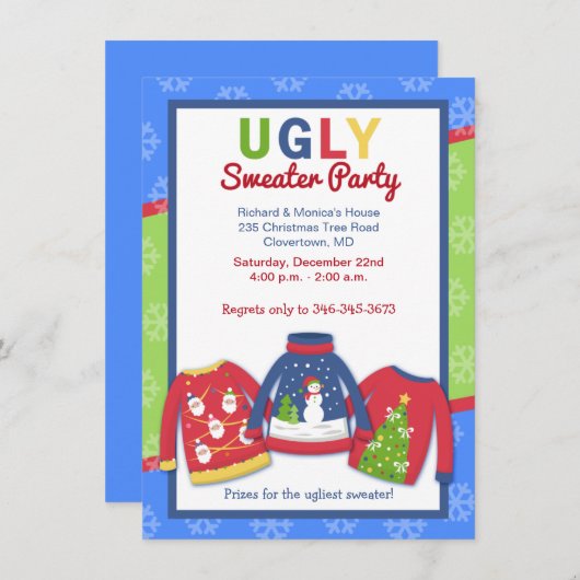 Ugly Sweater Party individuelle Urlaubseinladung Einladung (Vorne/Hinten)