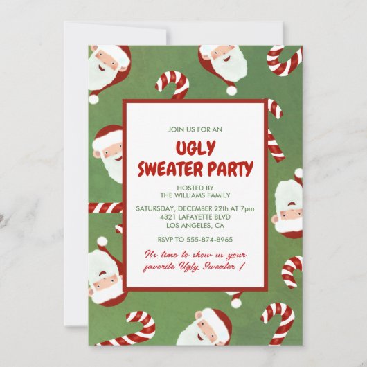 Ugly Sweater Party laden Niedlich Santa Barley Sug Einladung (Vorderseite)