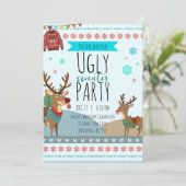 Ugly Sweater Party – Reindeer Snowflake Fun Einladung (Stehend Vorderseite)