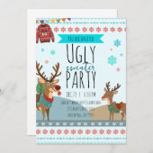 Ugly Sweater Party – Reindeer Snowflake Fun Einladung (Vorne/Hinten)