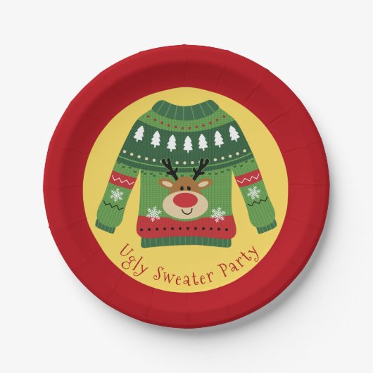 Ugly Sweater Party Rentier Pappteller (Vorderseite)