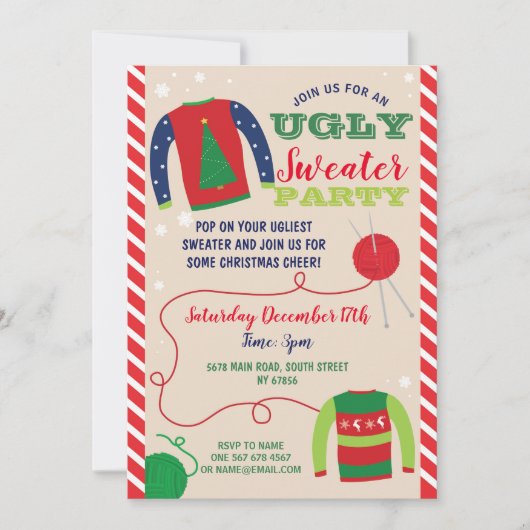 Ugly Sweater Party Weihnachtsfeiertage Einladung (Vorderseite)