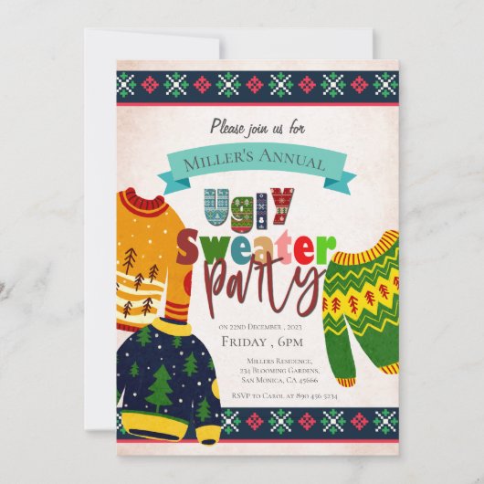 Ugly Sweater Pattern Weihnachts-Party Einladung (Vorderseite)