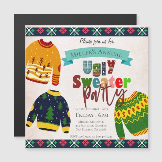 Ugly Sweater Pattern Weihnachts-Party Einladung (Vorne/Hinten)