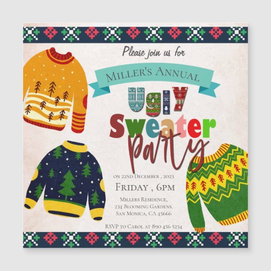 Ugly Sweater Pattern Weihnachts-Party Einladung (Vorderseite)