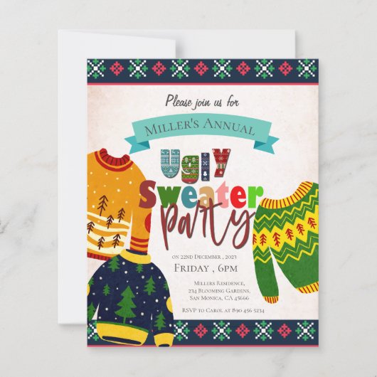 Ugly Sweater Pattern Weihnachts-Party Einladung (Vorderseite)