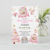 Ugly sweater pink theme invitation einladung (Stehend Vorderseite)