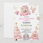 Ugly sweater pink theme invitation einladung (Vorne/Hinten)